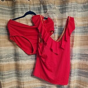 Swimsuits For All Deep Fuschia Colored  Ruffled Swimsuit Set